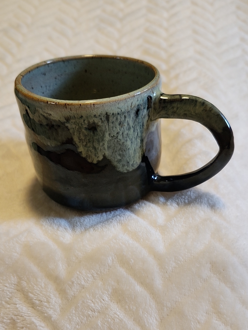 Handmade Ceramic Mug in Seafoam Green and Black